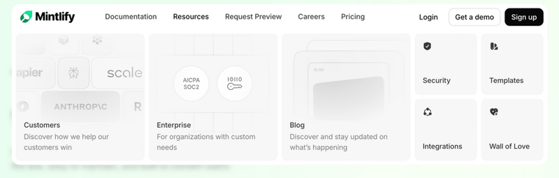 Mintlify
				flyout menu ui component