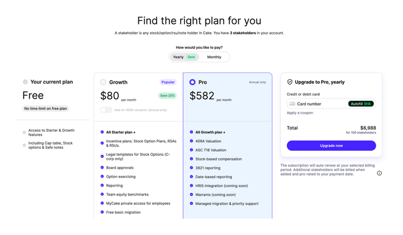 Cake
				pricing section ui component