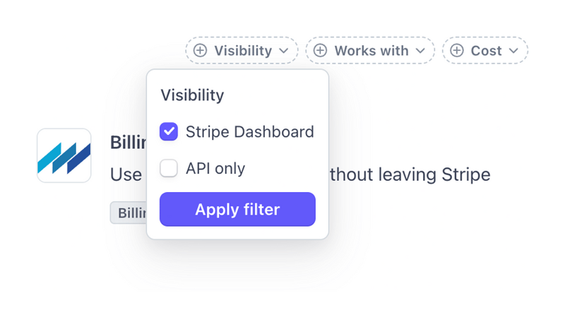Stripe
				sorting & filtering ui component