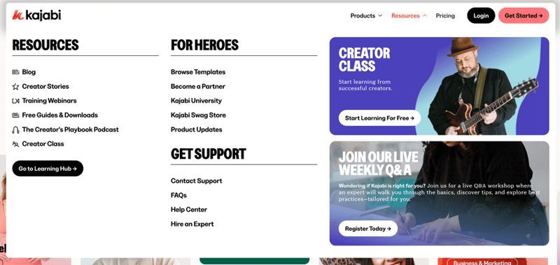 Kajabi
				flyout menu ui component