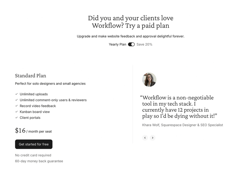 Workflow
				pricing section ui component