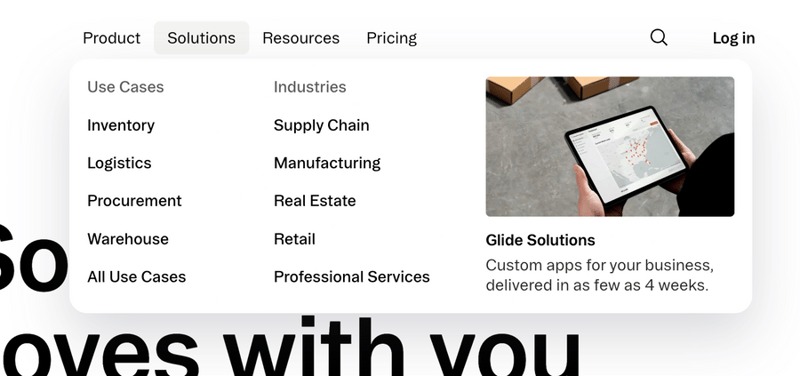Glide
				flyout menu ui component