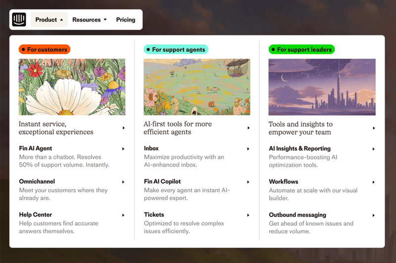 Intercom
				flyout menu ui component