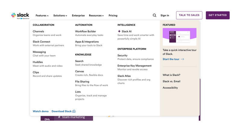 Slack
				flyout menu ui component