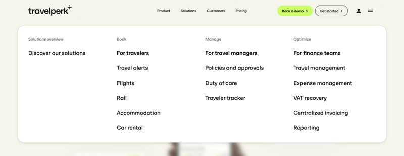 Travelperk
			navigation menu menu expense management ui component