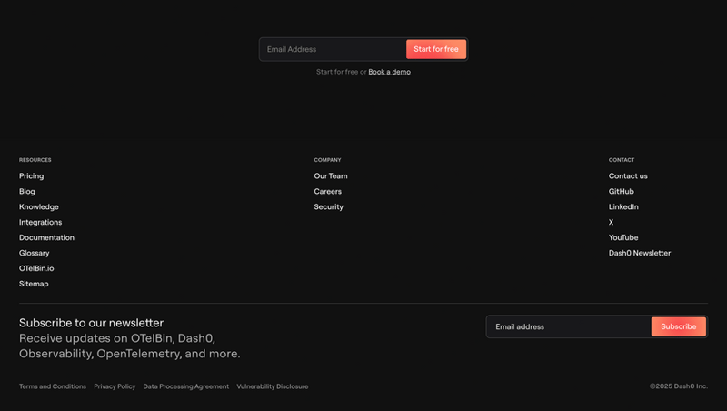Dash0
				footer ui component