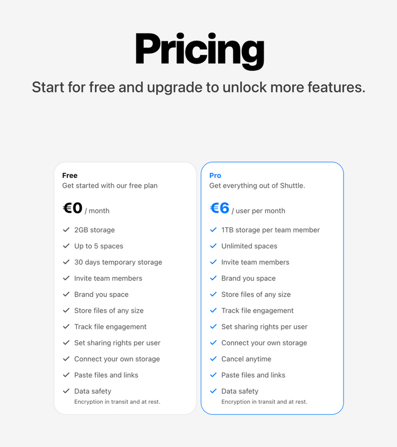 Shuttle
				pricing section ui component