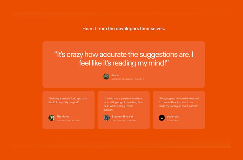 Replit
				testimonial ui component