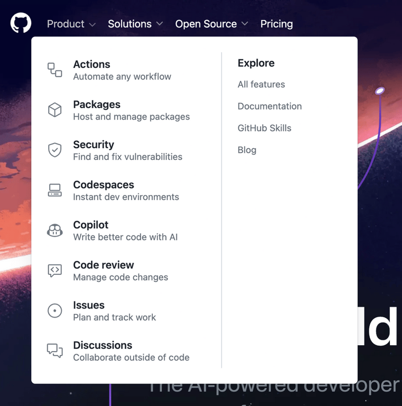 Github
				flyout menu ui component
