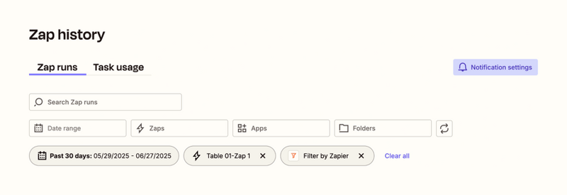 Zapier
				sorting & filtering ui component
