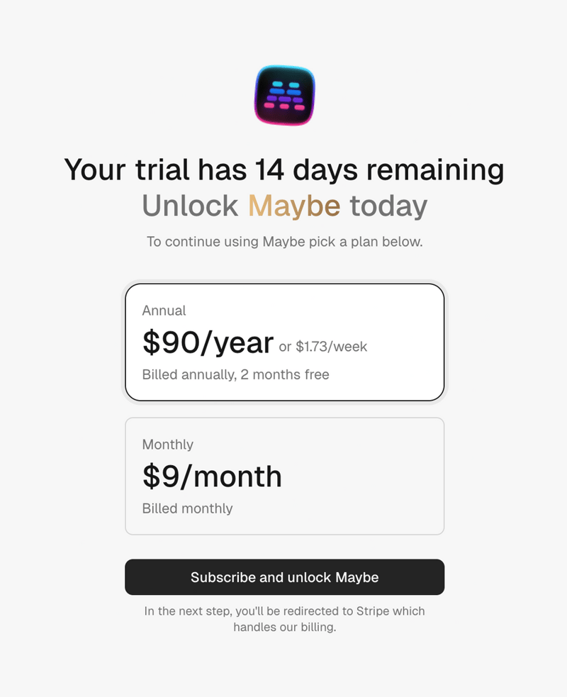 Maybe Finance
				pricing section ui component