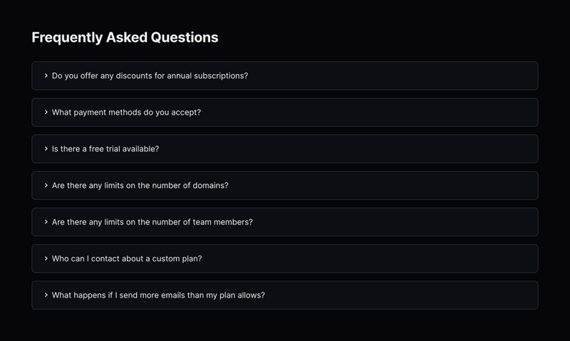 Resend
				faq ui component