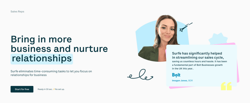 Surfe
				hero section ui component