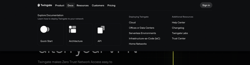 Twingate
				flyout menu ui component