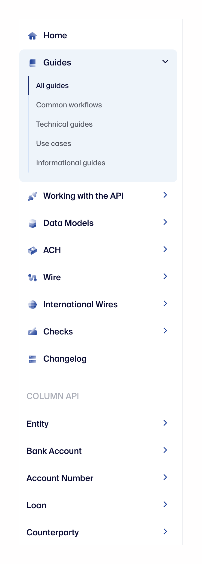 Column
				vertical navigation ui component