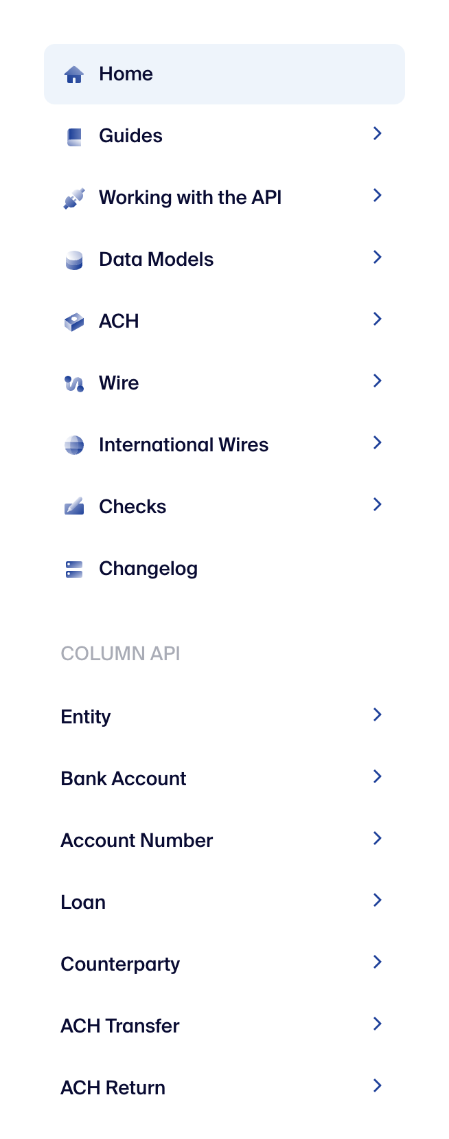 Column
				vertical navigation ui component