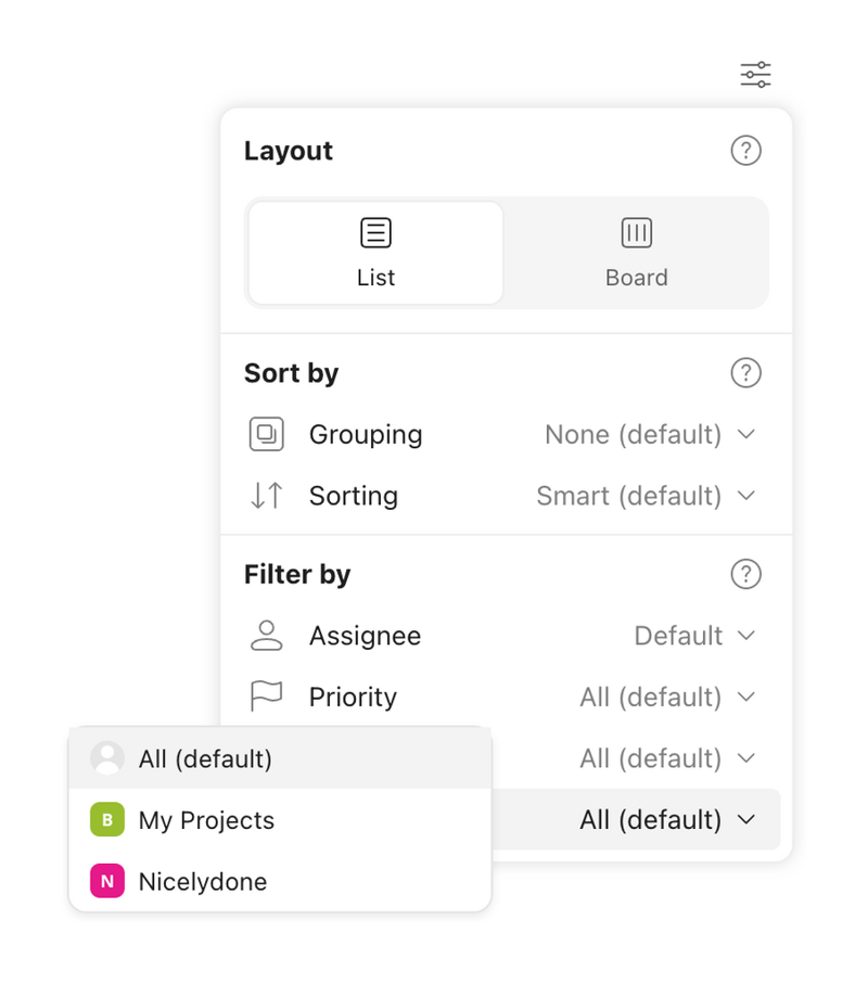 Todoist
				sorting & filtering ui component