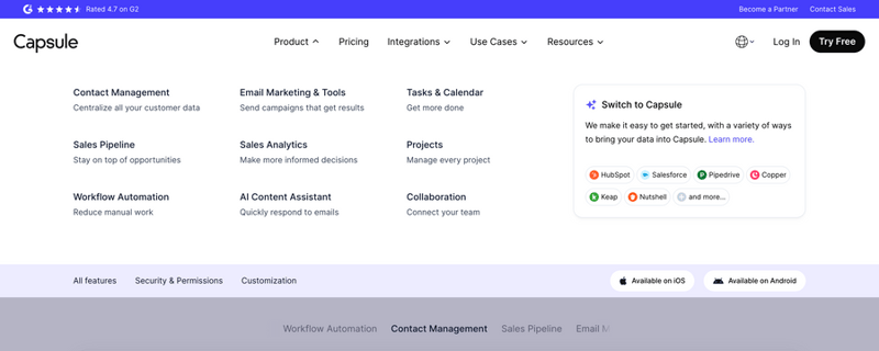 Capsule
				flyout menu ui component