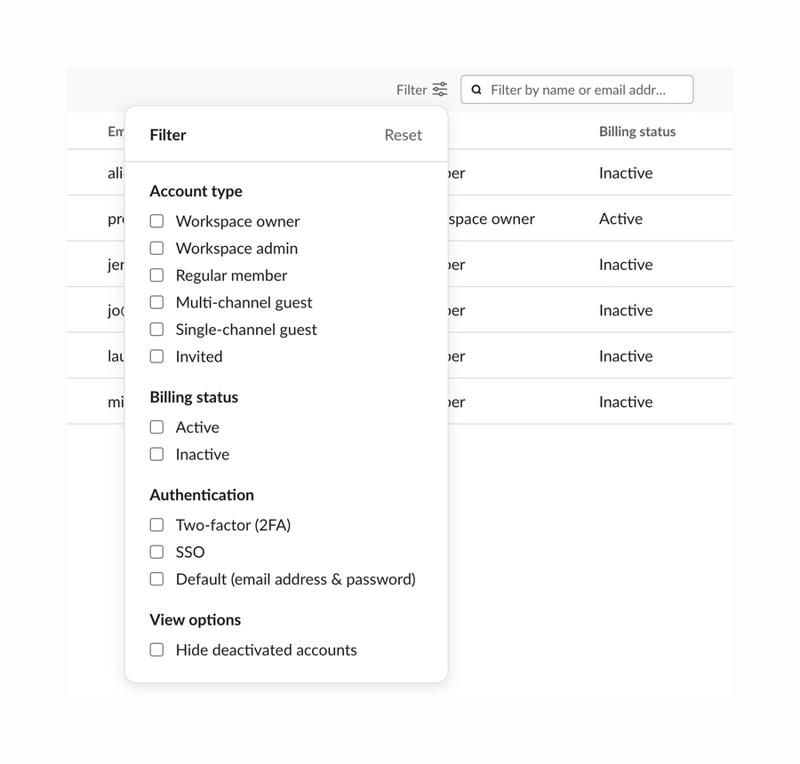 Slack
				sorting & filtering ui component