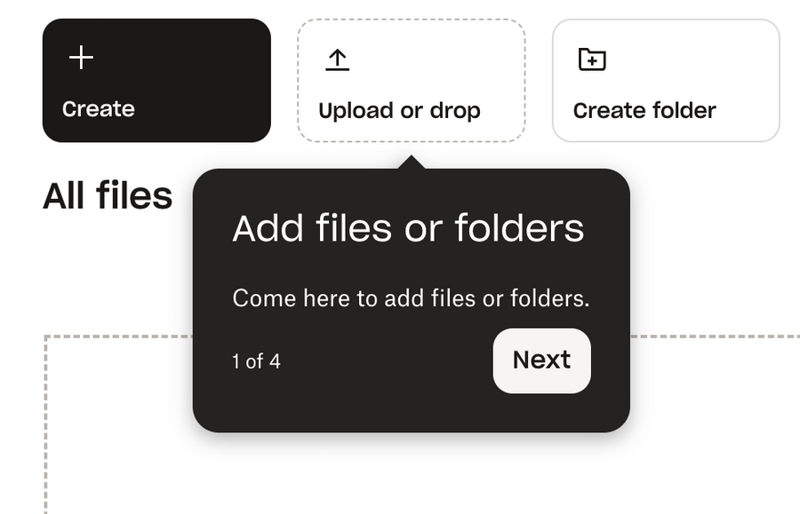 Dropbox
			grid onboarding file upload file management desktop ui component
