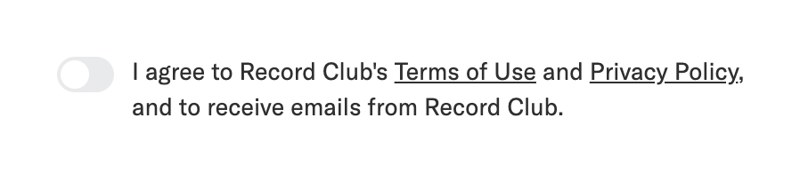 Record club
				toggle/switch ui component