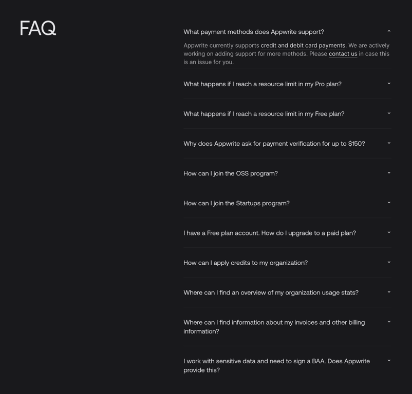 Appwrite — FAQ component
