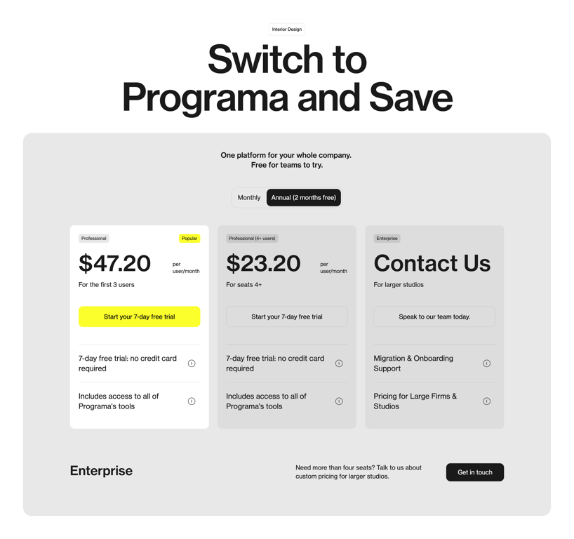 Programa — Pricing section component