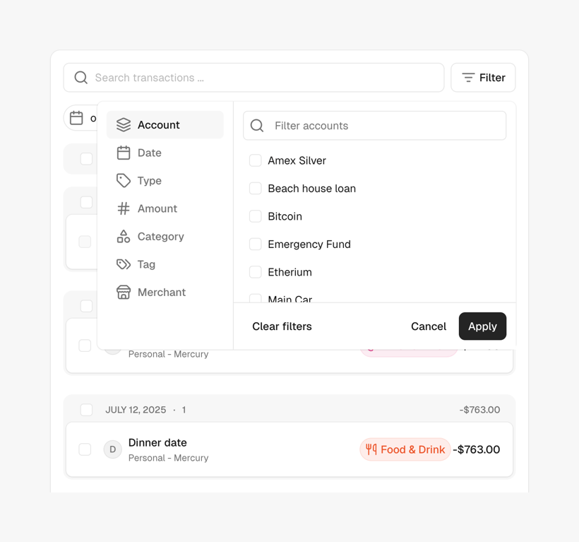 Maybe Finance — Sorting & filtering component