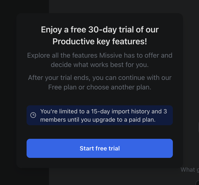 Missive — Upgrade your plan component