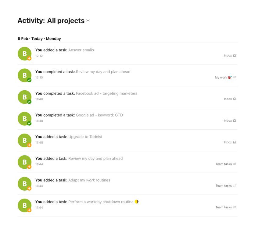 Todoist — Timeline & history component