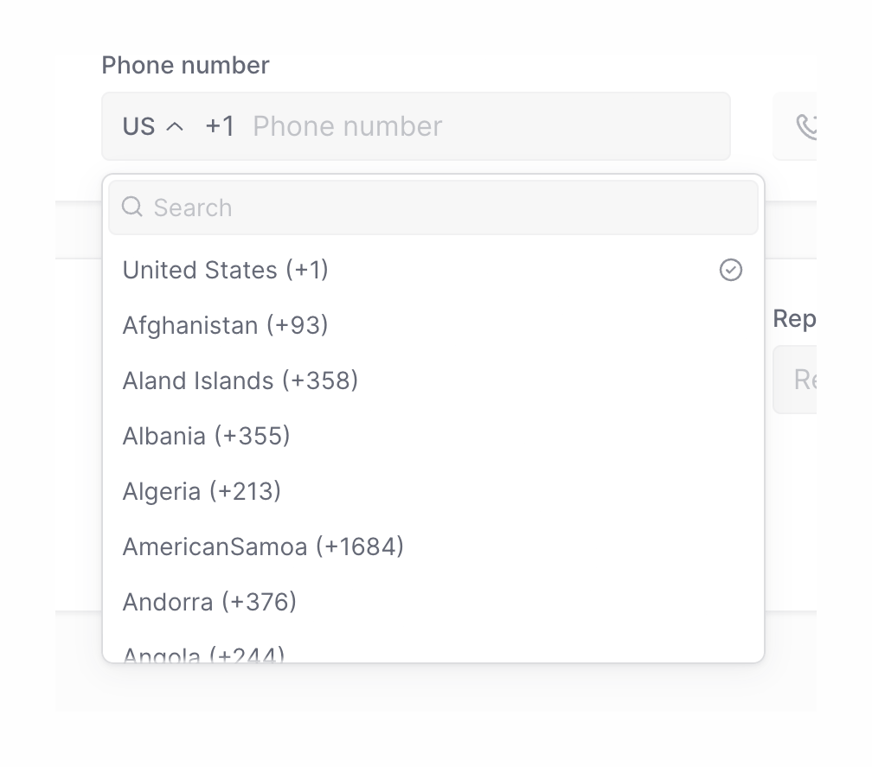 Column — Input phone number component