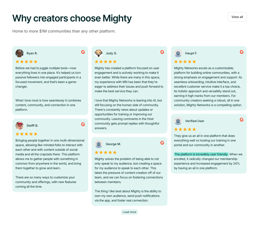 Mighty — Testimonial component