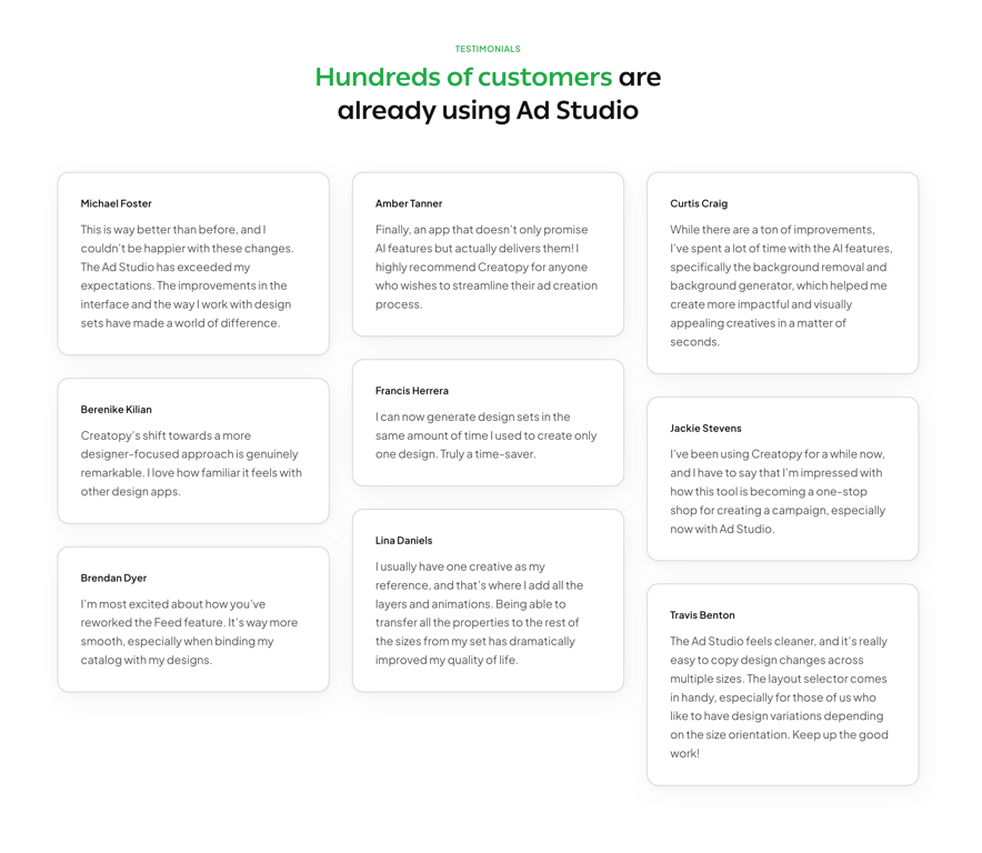 Creatopy — Testimonial component
