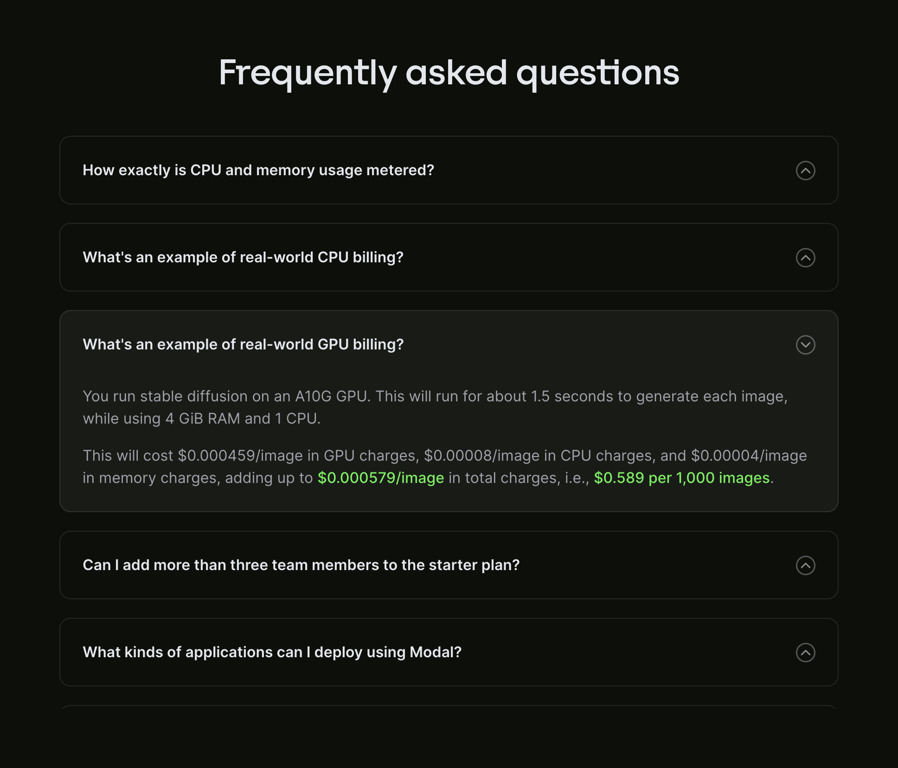 Modal — FAQ component