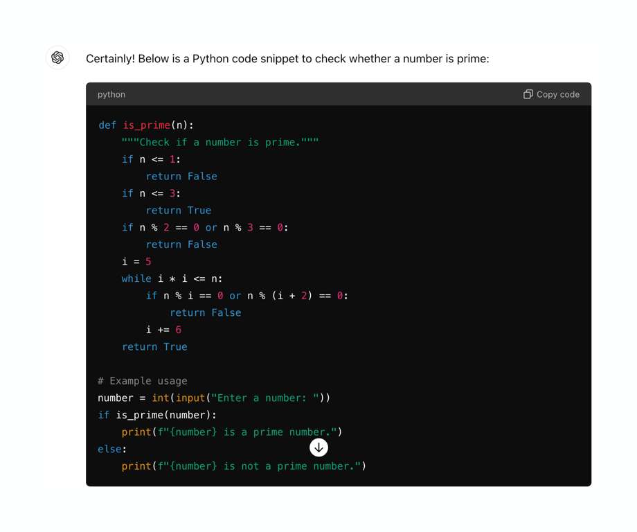 ChatGPT — Code block component