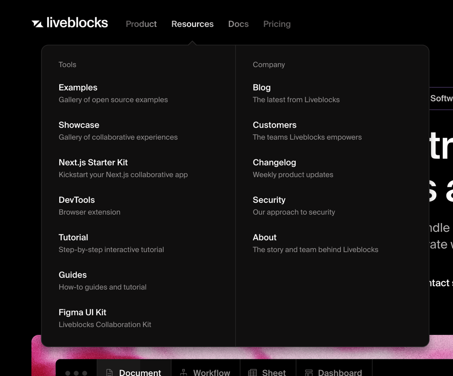 Liveblocks — Flyout menu component