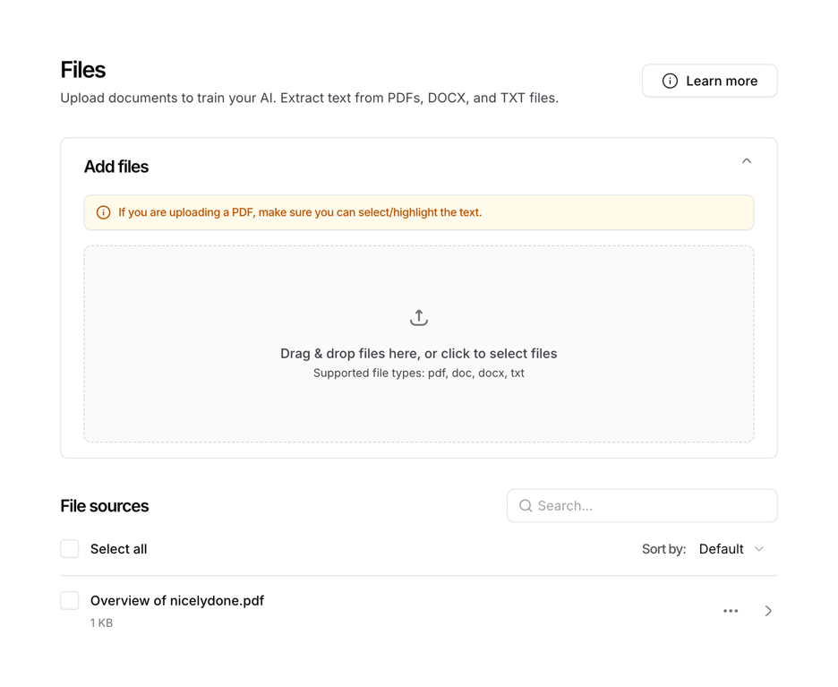 Chatbase — File upload input component