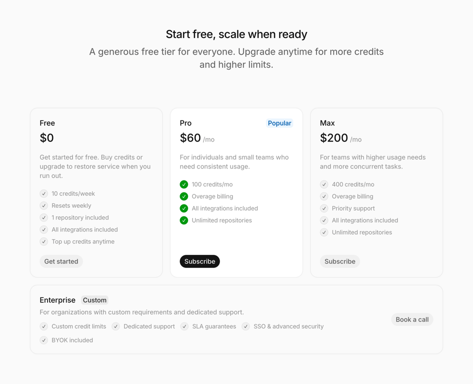 Tembo — Pricing section component
