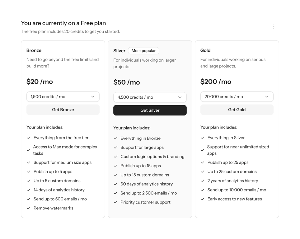 Mocha — Pricing section component