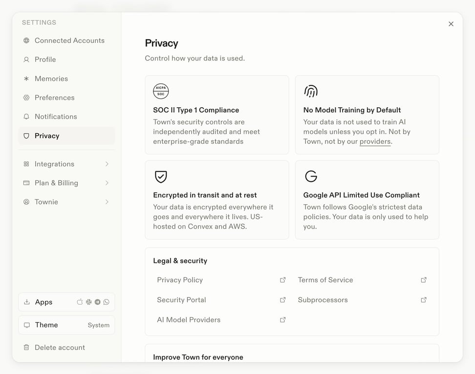 Town — Modal component