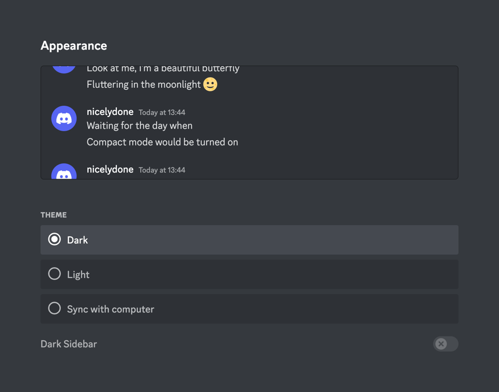 Discord — Theme settings component
