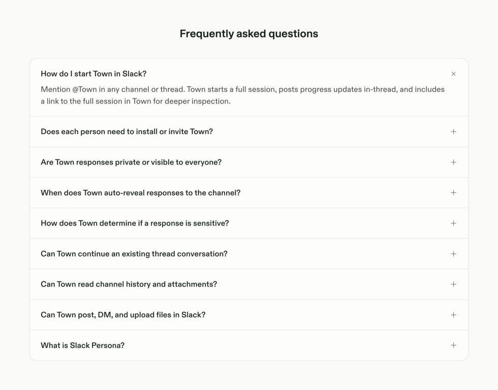 Town — FAQ component