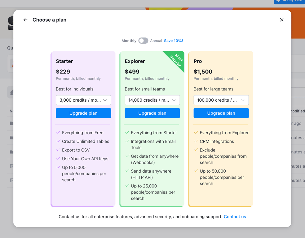 Clay — Pricing section component