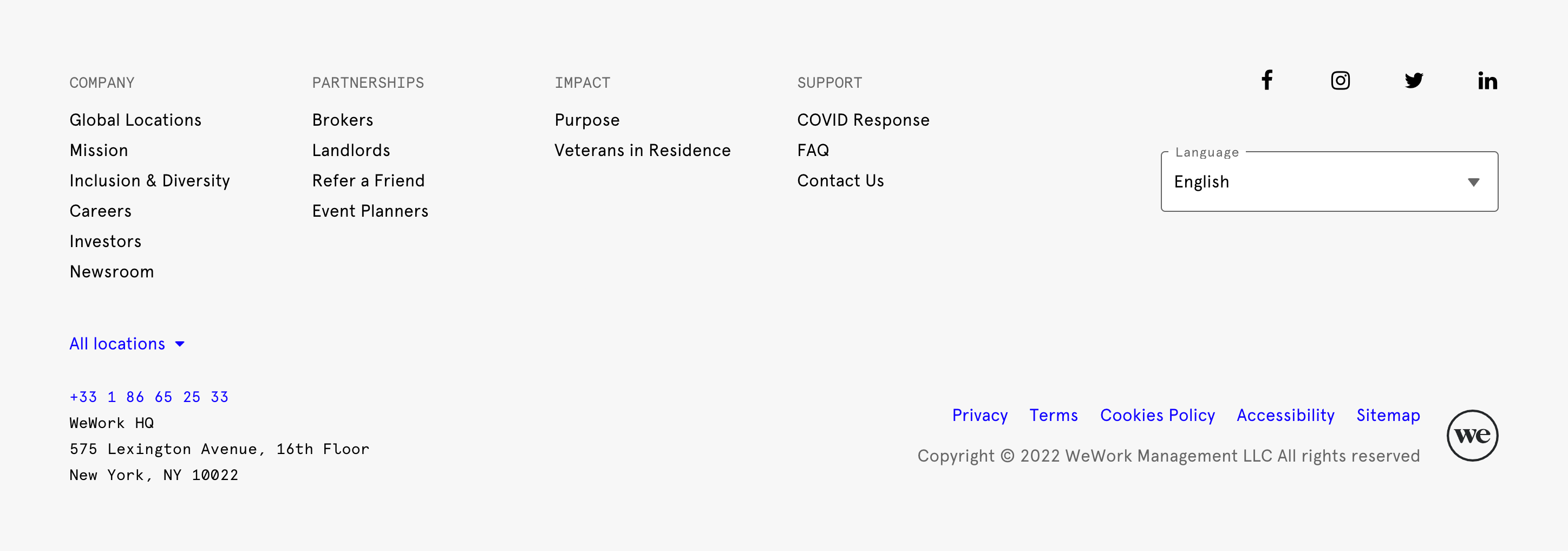 WeWork FooterUI component example