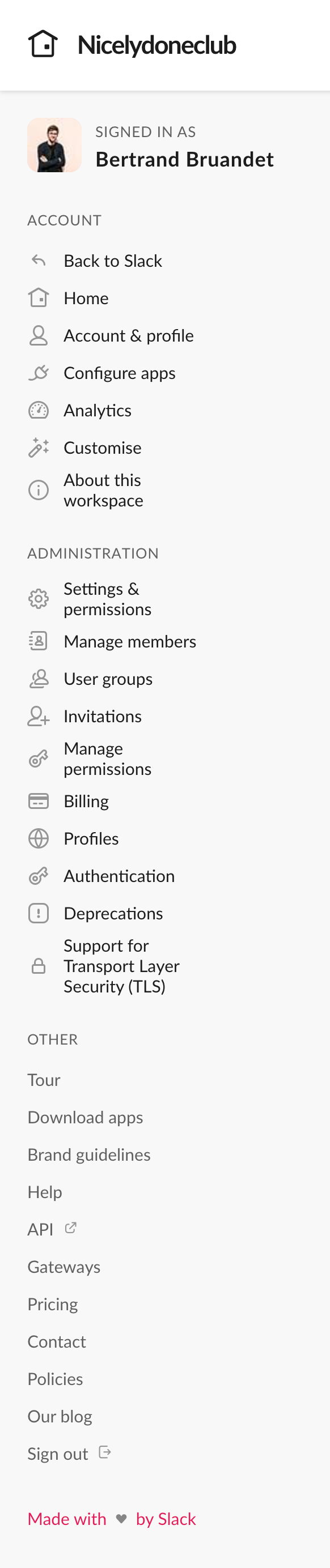 Slack Vertical navigationUI component example
