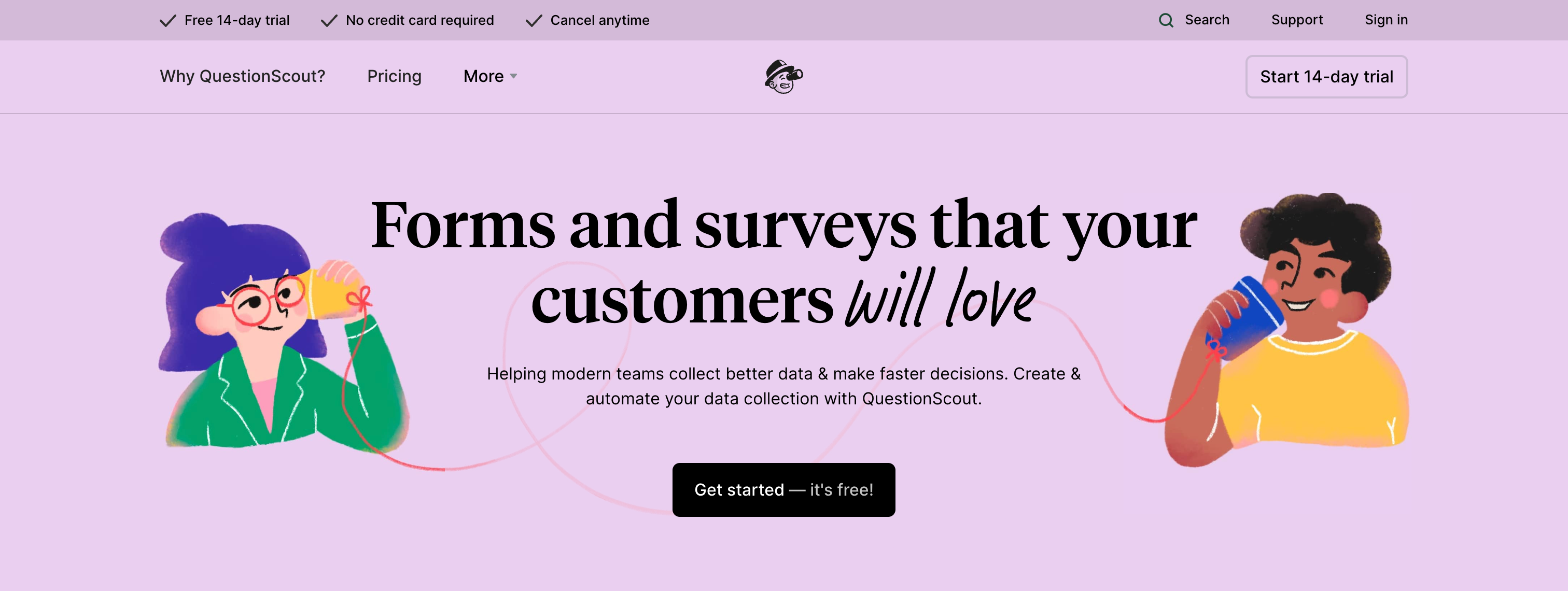 QuestionScout Hero sectionUI component example