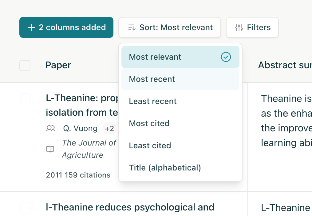 Elicit Sorting & filteringUI component example