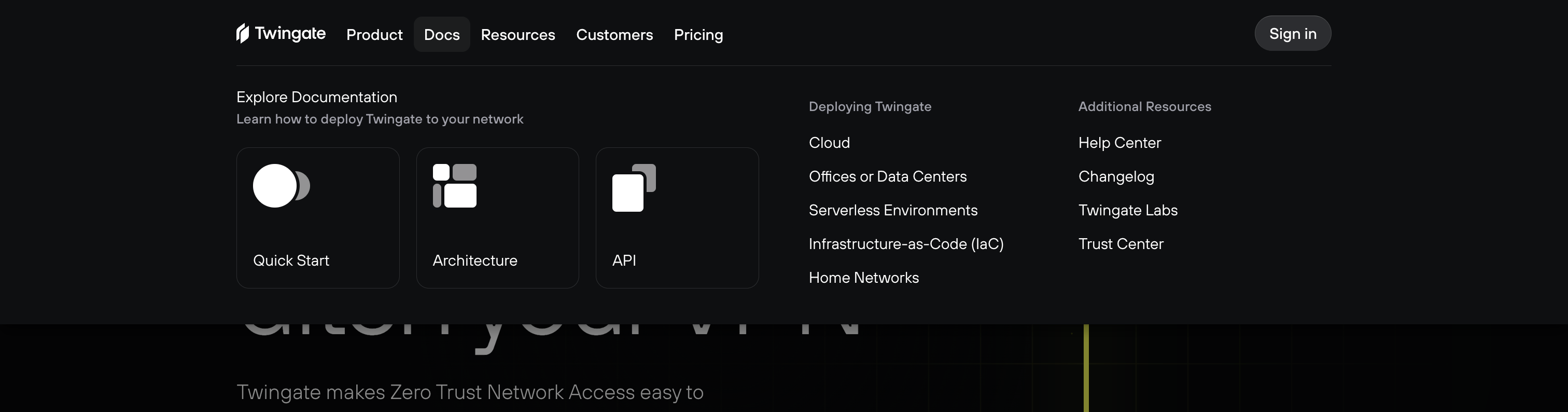 Twingate Flyout menuUI component example