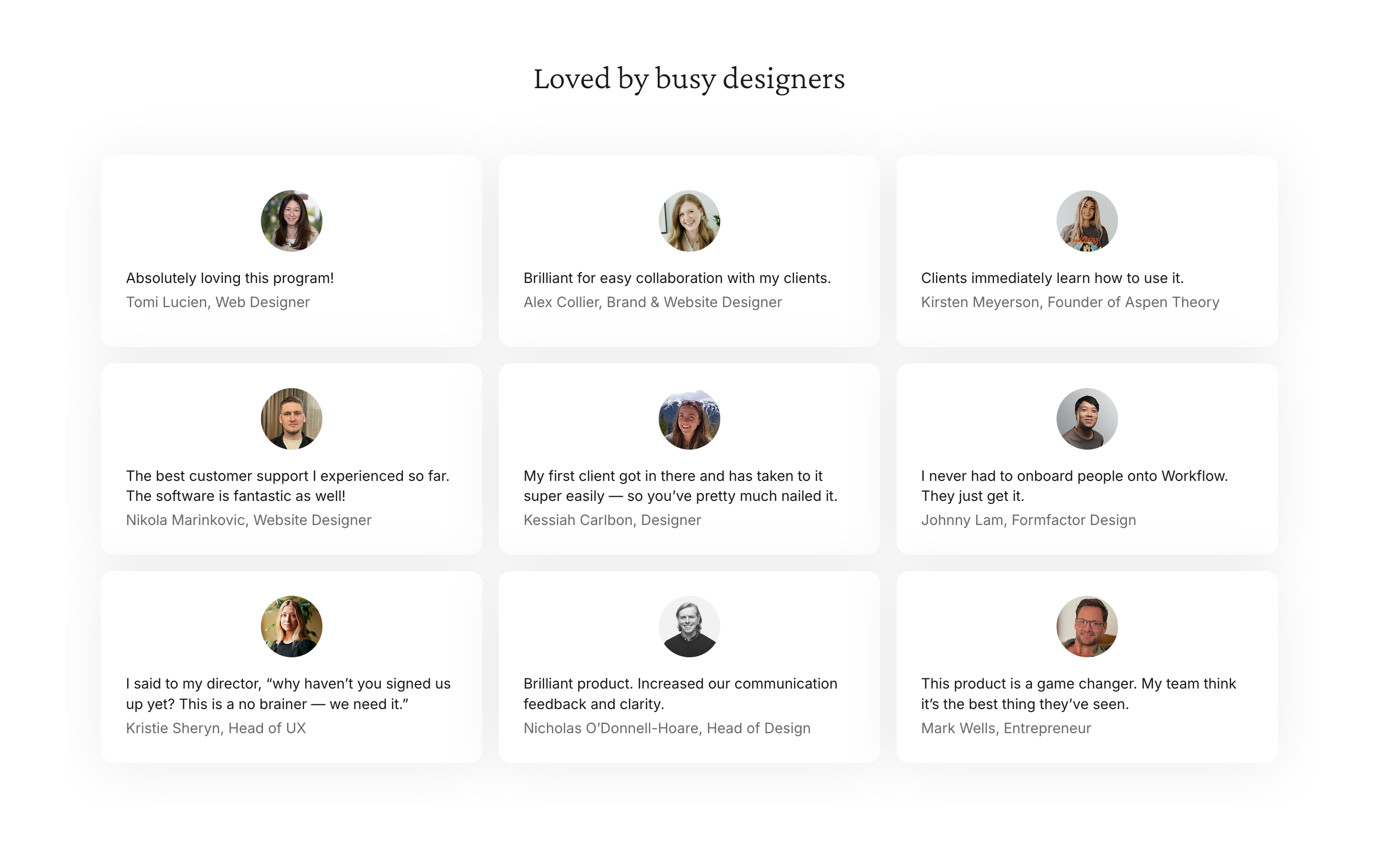 Workflow TestimonialUI component example