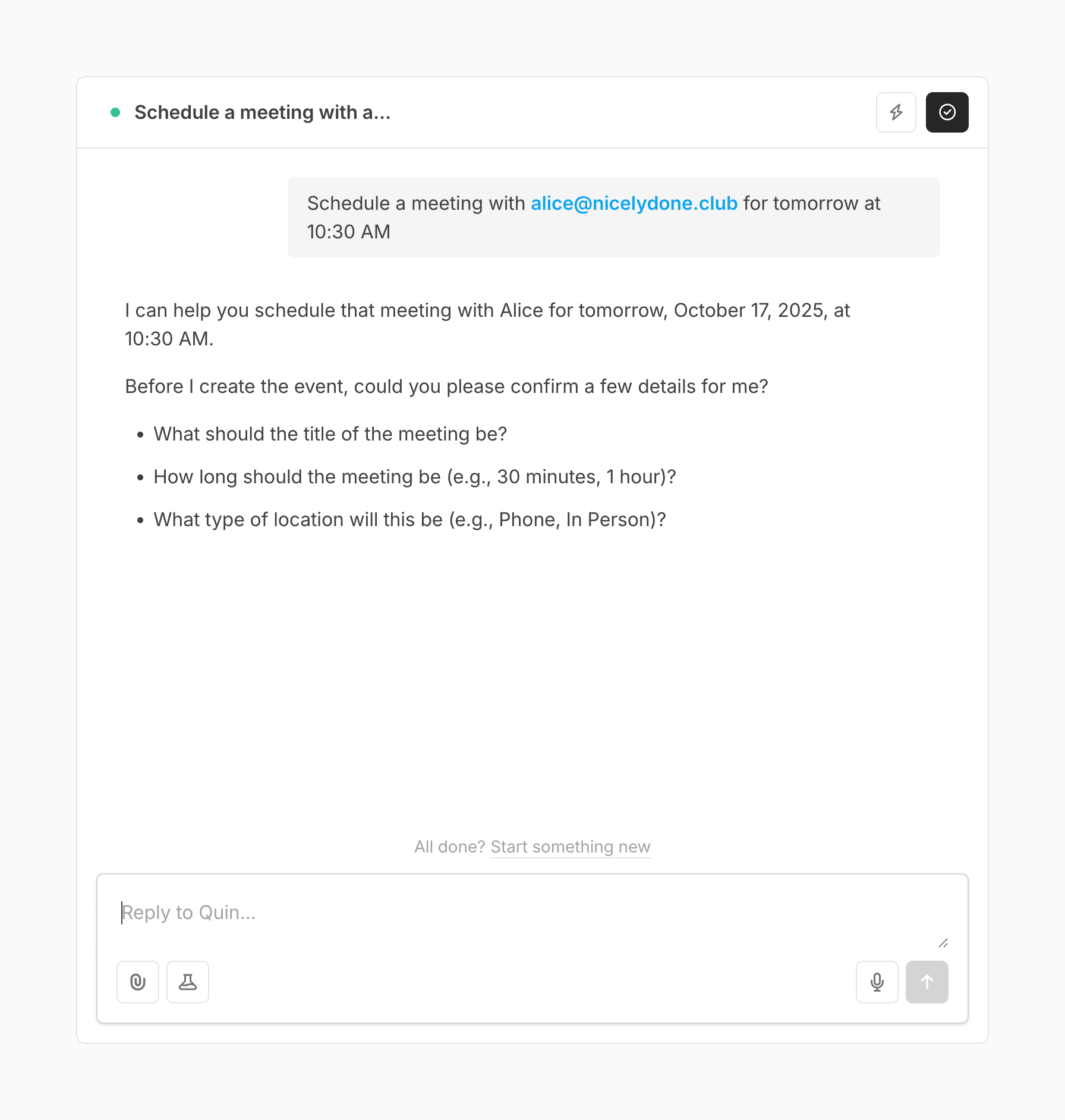 Quin Artificial intelligenceUI component example